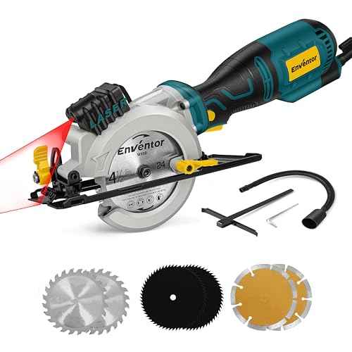 Enventor Mini Circular Saw, 5.8A 4-1/2" Electric Circular Saws with 6 Saw Blades, Laser Guide, Max Cutting Depth 1-11/16"(90¡Æ), 1-1/8"(45¡Æ) for Soft Metal, Wood, Tile, Drywall, Plastic Cutting