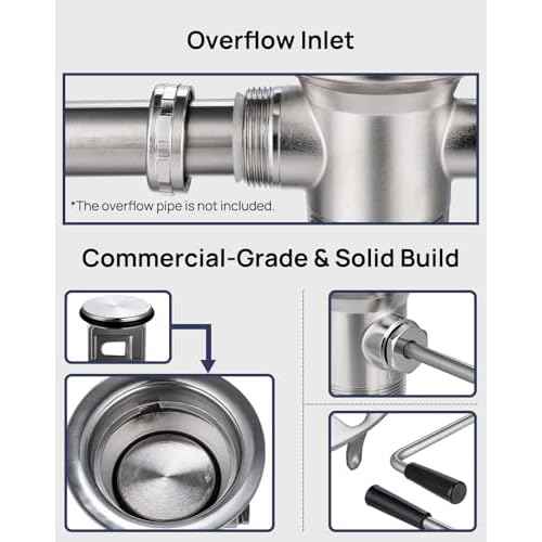 3-1/2" Commercial Sink Drain with Twist Lever Handle, Waste Drain Valve with Overflow Inlet for Restaurant 2/3 Compartment Sink, Easy Controll, Block-Free and Leakproof