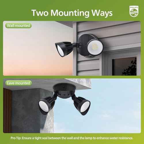 Philips 2 Packs 44W 3500LM ?LED Security Flood Light? ?Outdoor?£¬Switch Controlled Aluminum ?Security Light?, 2 Adjustable Heads£¬5000K Daylight£¬Wet Location for Patio, Garden, Yard Lights