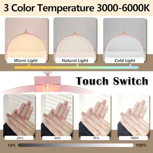KEDAO Nail Light for Desk,Half Moon Light LED for Tech Nail Desk Lamp with Phone Stand Foldable Adjustable Dimmable Half Moon Lamp for Lash Beauty Tattoos Crafts