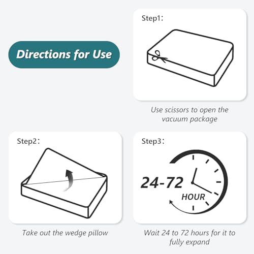 Bed Wedge Pillow for Sleeping 3 PCS - 35D Foam Wedge Pillow Post Surgery for Back Leg Pain Relief - 22.5" Wide Triangle Pillow Wedge for Acid Reflux & Snoring & GERD (White Grey)