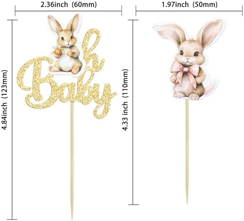 Gyufise 24Pcs Easter Bunny Oh Baby Cupcake Toppers Bunny Baby Shower Cupcake Pick Decorations for Easter Theme Spring Birthday Baby Shower Party Supplies Gold Glitter