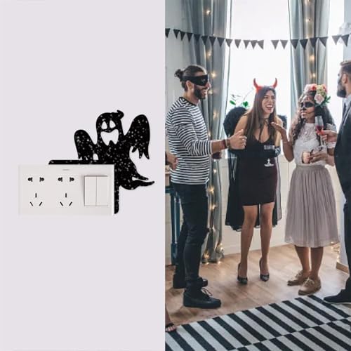 Removable 8 Pack Creative Halloween Switch Decal - Black Ghost Skeleton Witch Door Frame Wall Decorative Art Murals for Living Room Bedroom Bathroom Kitchen Light Switch Decor