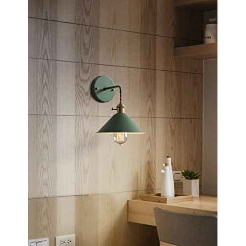 Green Plug in Wall Sconces Set of Two,Wall lamp with Plug in Cord of 2 for Bedroom Hanging Wall Lights E26 Edison Brass lamp Holder with Frosted Paint Body Bedside lamp