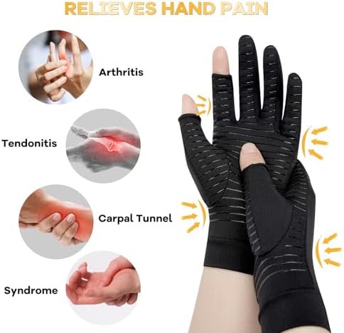 Copper Compression Gloves for Carpal Tunnel Relief, Arthritis Pain Relief Gloves for Women and Men