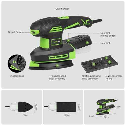 GALAX PRO 250W 2-in-1 Sheet Sanders/Detail Sanders, 6000-12000 RPM 6 Variable Speed Multi-Function Sander with Dust Box, Electric Sander for Sanding Metal and Polishing Wood, Includes 12 Sandpaper