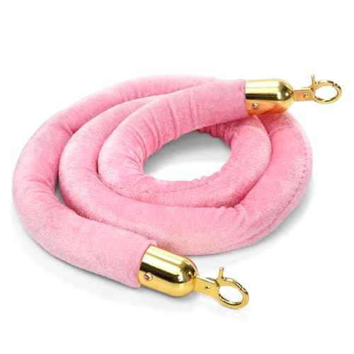 Okllen 4 Pack Velvet Stanchion Rope Pink, 5 Ft Crowd Control Ropes Safety Barriers with Polished Gold Clasps, Hanging VIP Rope for Red Pink Carpet Theme Event and Party Events Decor