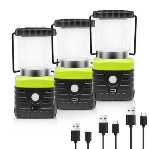 3PCS 6500K White Light LED Camping Lantern Rechargeable 1000LM, 4500mAh Power Bank, Flashlight for Hurricane Emergency, Hiking, IP44 Waterproof Lantern(Black)