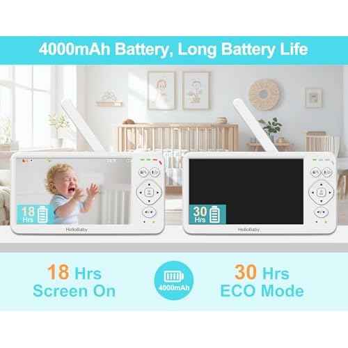 HelloBaby Baby Monitor with Camera and Audio, Large 6'' Video Baby Monitor No WiFi,30-Hour Long Battery, 320¡Æ Pan-Tilt Camera with 2X Zoom, Night Vision, 2-Way Talk,ECO,1000ft, Portable, 150 Languages