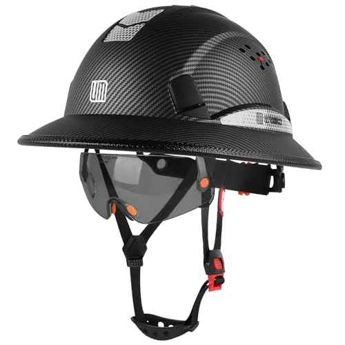 Full Brim Hard Hat with Built-in Visor, ANSI Z89.1 OSHA Approved Construction Safety Helmet with Chin Strap for Men Women