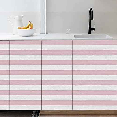 Pink Stripe Peel and Stick Wallpaper 15.7" x 118" Pink and White Self-Adhesive Wallpaper Removable Waterproof Contact Paper for Cabinets,Bedroom,Nursery,Accent Wall