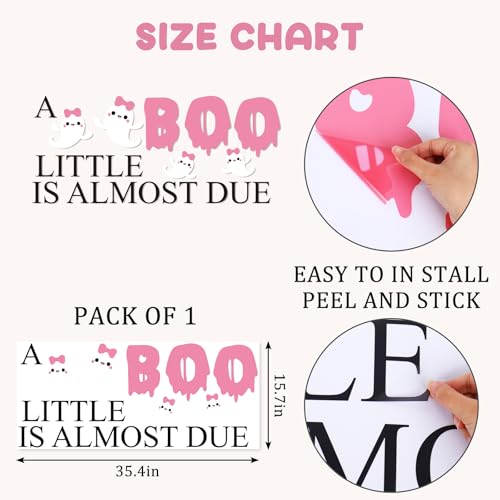 A Little Boo is Almost Due Gender Reveal Party Decal Sign Girl Pink Halloween Ghost Baby Shower Wall Stickers for Balloon Arch Backdrop Photo Props