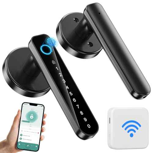 Fingerprint Door Lock- biometric Smart Door knob- passcode keypad Door Handle£¬for Bedroom Hotel Office Apartment (Black+WI-FI)