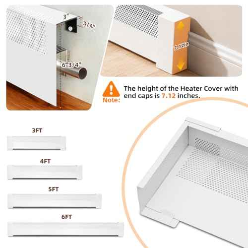 Upgraded 4 FT Baseboard Heater Covers with Left and Right Endcaps, Galvanized Steel Easy Slip-On Baseboard Cover for Replacing Old and Rusty Looking Electric and Hydronic Base board Heater Cover