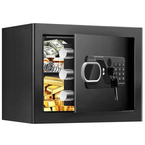 1.2 Cub Small Safes for Home, Anti-Theft Steel Security Home Safe Box with Combination Lock, Alarm System and Removable Shelf, Personal Document Safe for Money Medicine Valuables