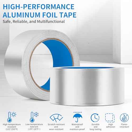 Thicker Silver Aluminum Foil Tape for Ductwork, 2-inch x 65 Feet, 3.9 mils High-Temperature Sealing & Patching, Heavy Duty HVAC Tape for Air Ducts Vents, Metal Repair, Exhaust Pipe, AC Dryer, Furnace