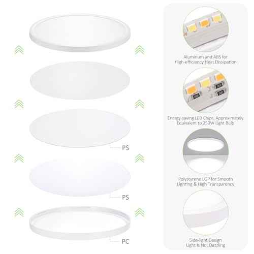 6 Pack LED Flush Mount Ceiling Light, 24W Ultra Thin Round White 3000k/4000k/6500k 3 Color Temperatures Adjusted 12 Inch Modern Ceiling Lights for Bedroom Bathroom Kitchen