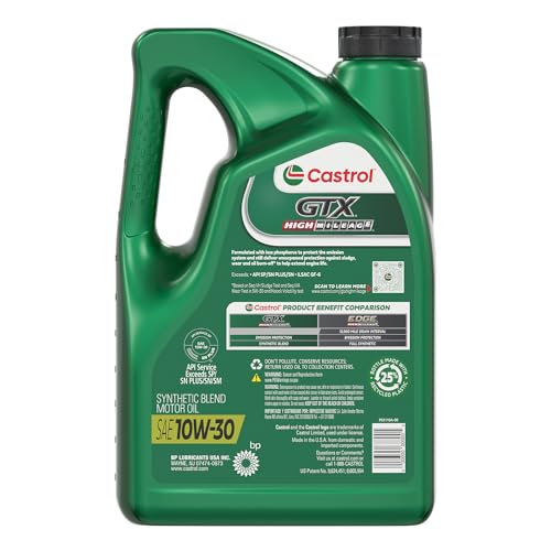 Castrol GTX High Mileage 10W-30 Synthetic Blend Motor Oil, 5 Quarts