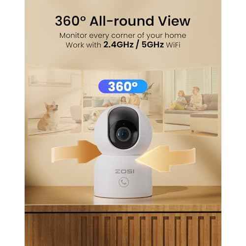 ZOSI C518 4MP Indoor Pan/Tilt Smart Home Security Camera for Pet Dog Baby Monitor,2.4G/5G Dual-Band Plug-in WiFi Cam,Auto-Tracking,Night Vision,Human Detection,2 Way Audio,Cloud&Memory Card Storage