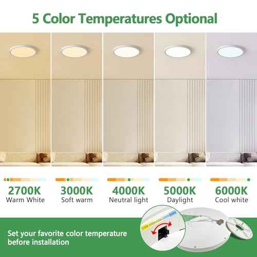 6PK Dimmable 12 Inch LED Flush Mount Ceiling Light, 24W, 2520LM, 2700K/3000K/4000K/5000K/6000K CCT Selectable, White Round Flat Panel Light Low Profile Ceiling Lamp for Bedroom/Kitchen/Living Room