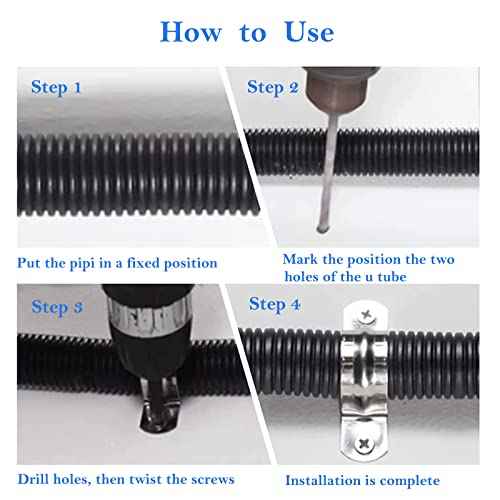 AKIHISA Pipe Clamps, 10 Pcs U Tube Strap Clamp, 304 Stainless Steel 2 Hole Pipe Bracket, ID 7/9Inch(20mm)