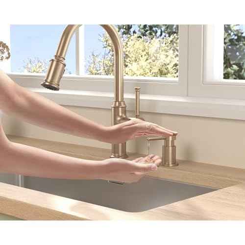 Lava Odoro Champagne Gold Soap Dispenser for Kitchen Sink, Modern Brass Built in Countertop Pump Dispenser with 18 Oz Refillable Bottle, Kitchen Soap Dispenser Spot-Free, Champagne Gold, KSD-21