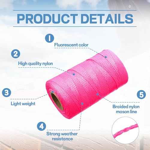 Woanger 8 Rolls Mason Line #18 Braided Nylon String Total 4000 Feet Length Masonry Nylon Twine for Construction Gardening Crafting DIY Project Workshop(Fluorescent Pink)