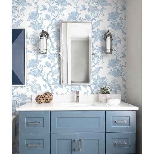 Boho Blue Peel and Stick Wallpaper Wall Paper Modern Contact Paper Boho Bedroom Bathroom Wallpaper Peel and Stick Blue and White Removable Self-Adhesive Wall Decor Vinyl Roll 17.3" x 118"