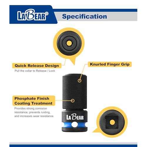 LaBear- Impact to 1/4 Hex Converter, 1/2 3/8 1/4-INCH Drive Female to 1/4-Inch Hex Adapter Set, Impact Wrench Adapters for Ratchet Wrench Drivers, Impact Bit Holders, Quick-Change Chuck, Cr-Mo Steel