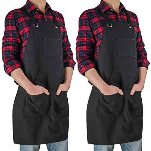 16 Oz Canvas Apron for Men - Black Heavy Duty Work Apron for Carpenters,Woodworkers,Blacksmith,BBQ,Workshop(2 Pack)