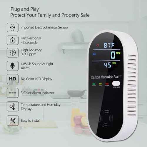 3-in-1 Carbon Monoxide Detector, Carbon Monoxide Detector Plug in Wall with Temperature & Humidity Display, CO Alarm Monitor with Color LCD Display, Accurate & Easy to Install