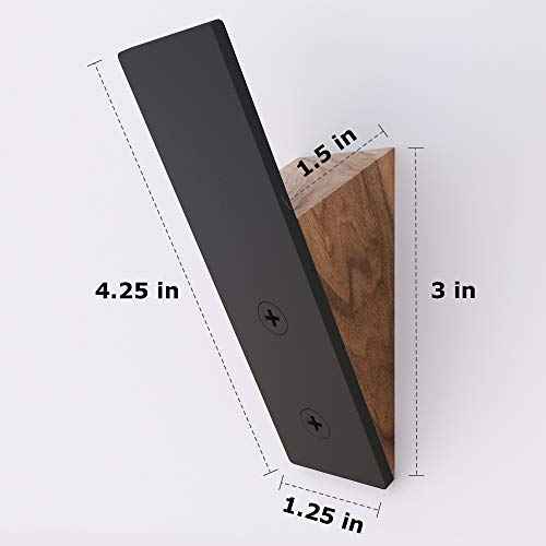 Homeforia Walnut Wood Coat Hooks, High End Walnut Wood & Black Metal Wall Mounted Coat Hooks, Mid-Century Modern Clothes Hooks, Heavy Duty Wooden Hooks for Hanging Coats, Hats, Towels & More, Set of 6