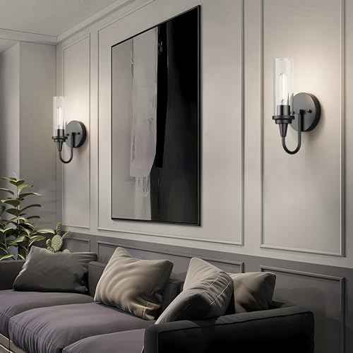 Aipsun Black Wall Sconces Set of Two, Sconces Wall Lighting Hardwired Wall Sconce Indoor Wall Light for Living Room Hallway (Exclude Bulb)
