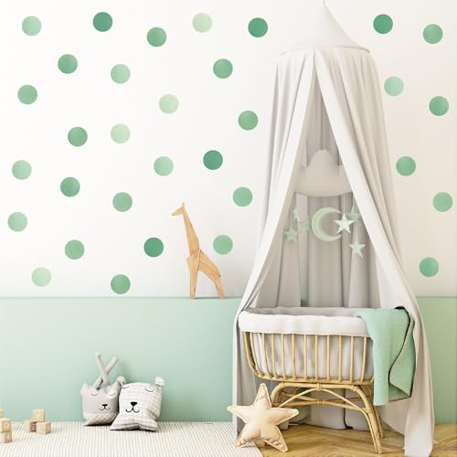 120 Pcs Self-Adhesive Minimalist Gradient Green Dots Wall Stickers - 10 Sheets Tri-Tone Green Dot Vinyl Wall Decals for Living Room, Yoga Studio, Office, Home Decor (Style E)