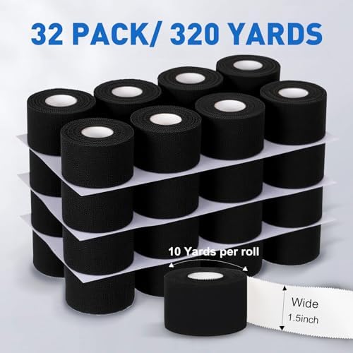 CHMI Athletic Tape,Black Sports Tape (32 Pack), 320 Yards Rolls Very Strong Easy Tear NO Sticky Residue Best Tape for Gymnastics Climbing Bat Injuries Medical (1.5 Inch X 320 Yards).