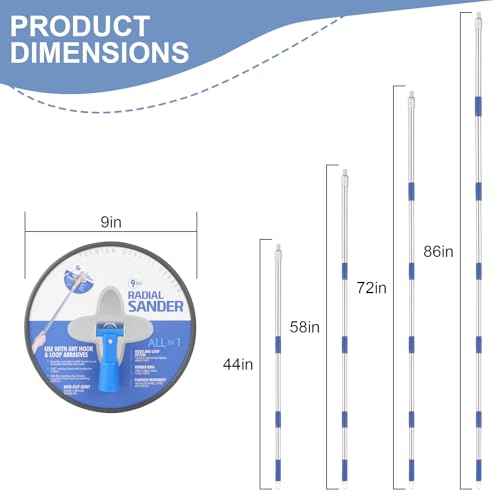 Drywall Pole Sander, 85 Inch Radial Round Pole Sander with Extension Pole, Manual Hand Drywall Sander for Walls and Ceilings, Includes 5pcs Sanding Sheets (80, 100, 120, 180, 240 Grit)