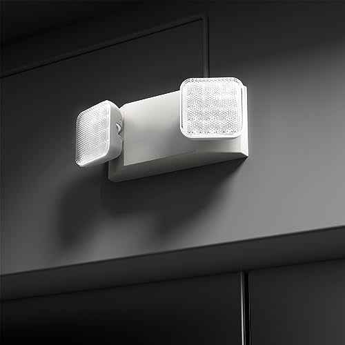 1 Pack LED Emergency Lighting Fixture with 2 LED Heads-Hardwired Adjustable White Commercial Emergency Lights with Battery Backup for Power Failure