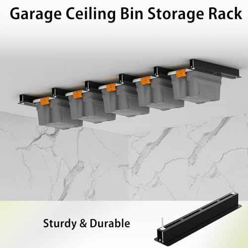 Heavy Duty Ceiling Storage Rack,Overhead Garage Storage Rack,Powder Coated Tote Storage Racks for Garages, Sheds, Storerooms (6 PCS, for 5 Bins)