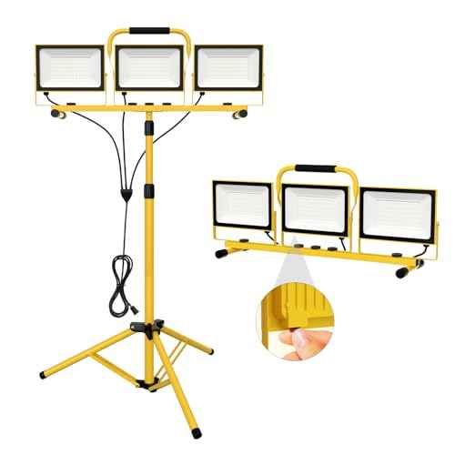 21000 Lumens Work Lights with Stand, 3 Head Portable LED Work Light,IP65 Waterproof Led Flood Light for Outdoor Indoor Job Site Workshop Garage Construction Site Lighting