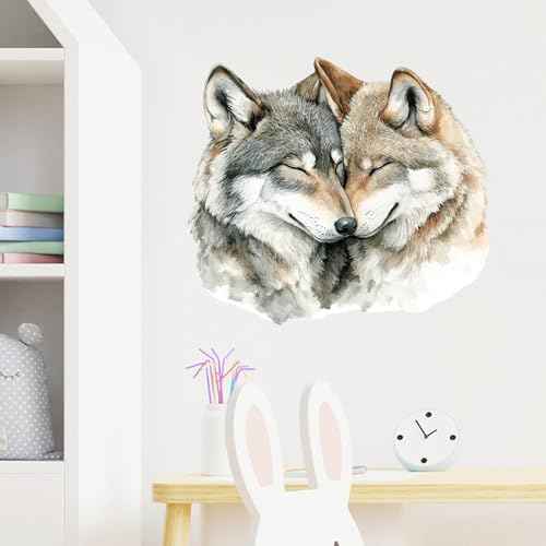 Lifelike Wolf Wall Decal Wild Animal Wall Sticker Wolf Head Wall Decals Waterproof Adhesive Stickers for Living Room, Bedroom