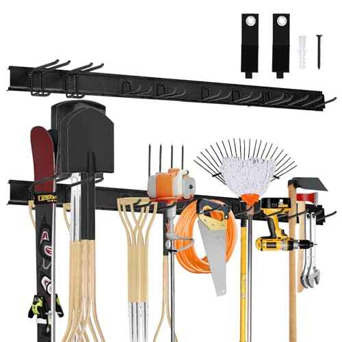 49.5" Garage Tool Organizer Wall Mount - 500lbs Heavy Duty Metal Rack with Adjustable Hooks, Anti-Rust Shed Storage for Shovels/Rakes/Brooms/Mowers, Efficient Garage & Garden Organization