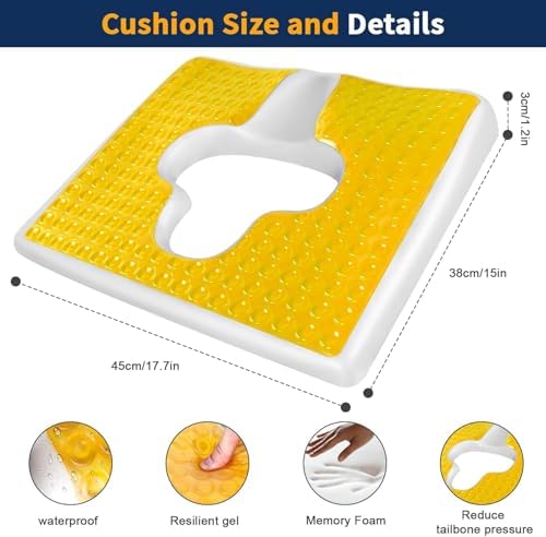 Bed Sore Cushion for Butt, T Shaped Opening Triangular Slope Design, Breathe Freely Fiber Bedsore Pressure Relief Pillow, Anti Decubitus Cushion for Elderly, Bedridden, Disabled (Yellow)