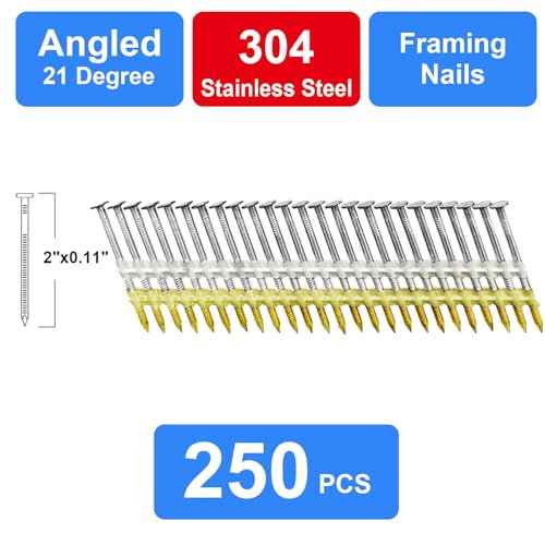 Framing Nails 304 Stainless Steel 21¡Æ Full Round Head Nail 21 Degree Ring Shank Nail for Pneumatic, Electric 21 degree Framing Nailer (2 inch (250 pcs))