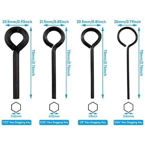 JianLing 1set Annular Allen Wrench Set Standard Dogging Key with Full Loop, Allen Wrench Door Key for Push Bar Panic Exit Devices (1pc 5/64 1pc 1/8 1pc 5/32 1pc 7/32 black circle and 1pc keychain)