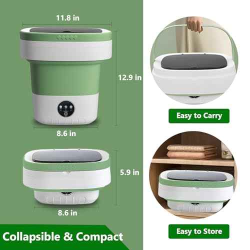 Portable Washing Machine, 15L Mini Collapsible Washer with 3 Cleaning Modes for Baby Clothes, Underwear, Small Foldable Laundry for Travel Apartment Home Dorm Hotel Camping (White+Green)