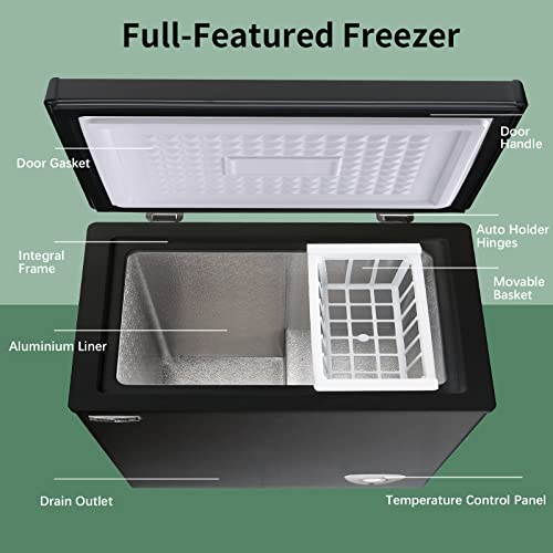 Chest Freezer WANAI 7.0 Cu.Ft Compact Chest Freezer Black Top Door Freezer with 7 Adjustable Temperature, Low Noise, Removable Basket, and Energy Saving Perfect for Home Garage Basement Kitchen or Apartment,Black