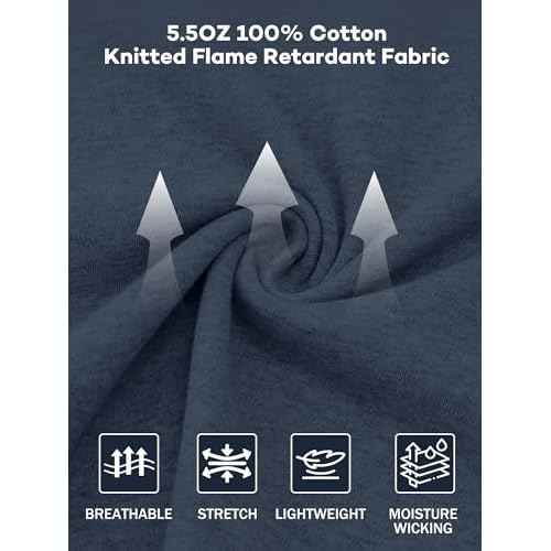 FR Shirts for Men 5.5oz 100% Cotton Lightweight Flame Resistant Long Sleeve Henley Shirt CAT2
