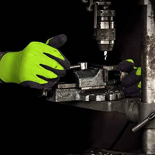 Evridwear Crinkle Latex Rubber Hand Coated Safety Work Gloves for Men Women General Multi Use Construction Warehouse Gardening Assembly Landscaping (9/L, Green- 12Pair)