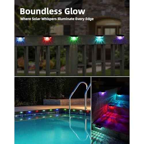24 Pack Solar Fence Lights Outdoor RGB Solar Deck Lights Waterproof Led Step Lights for Outdoor Stairs, Step, Fence, Yard, Patio, and Pool(Color Changing)