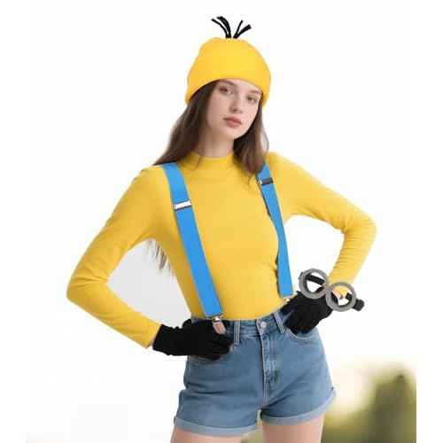 Halloween Costume Accessories Adults Kids, Yellow Beanie hat/Goggles/Gloves/Suspenders for Halloween Cosplay Party Set, Funny Halloween Costumes for Women Men 2025